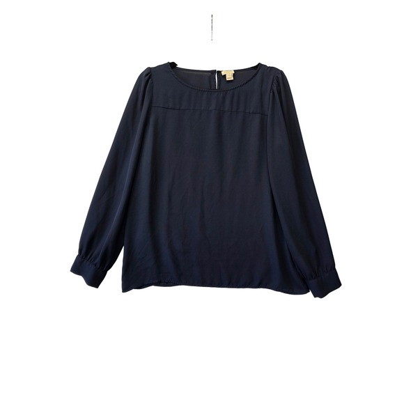 J.Crew Tops - J.Crew Navy Blue Long Sleeve Puff Shoulder Blouse G0297 Womens Medium